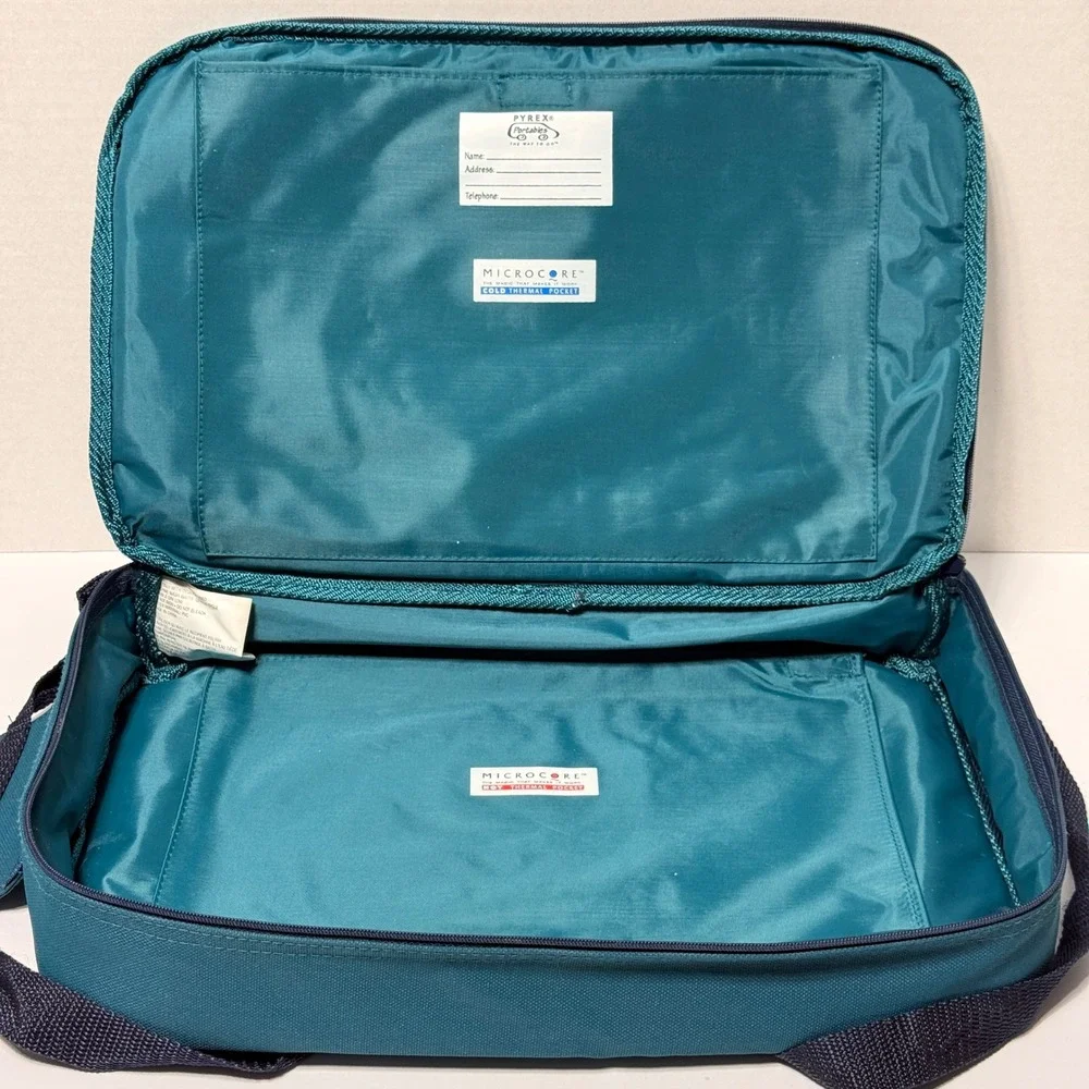 Pyrex Portable Teal Insulated Casserole Carrier Bag Microcore Hot Cold Thermal *
